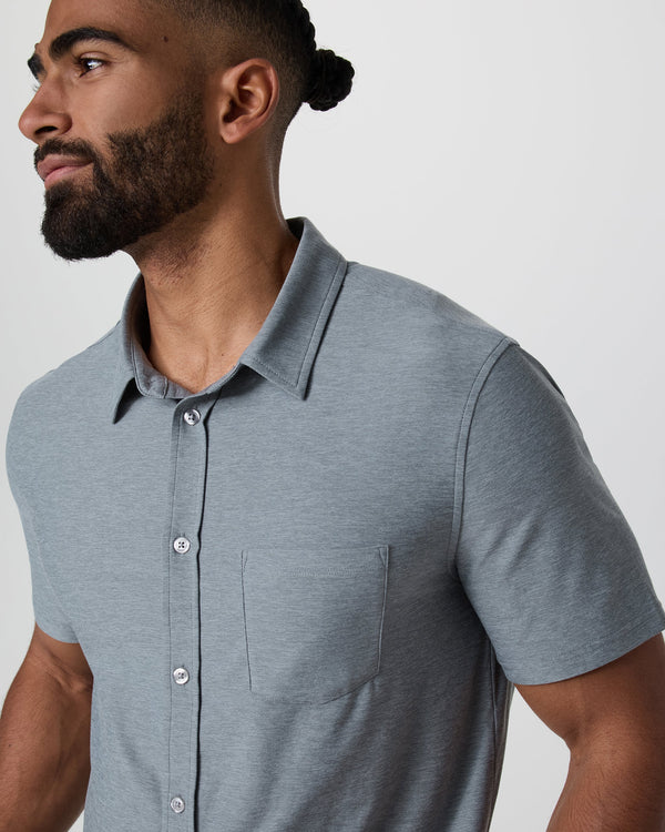 Short Sleeve Strato Button Down | Dusty Blue Heather