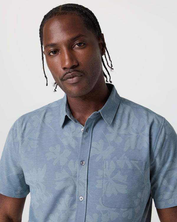 Short Sleeve Bridge Button Down | Dusty Blue Plumeria