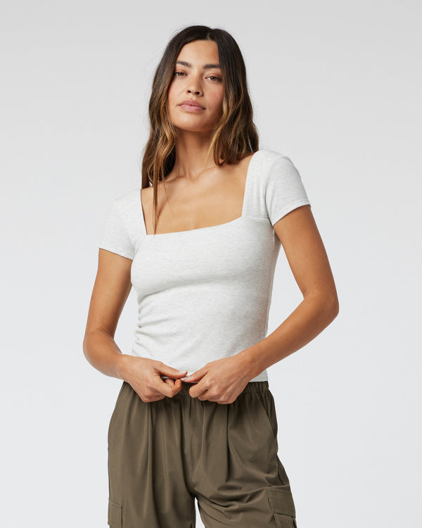 Pose Scoop Back Tee | White Heather Grey