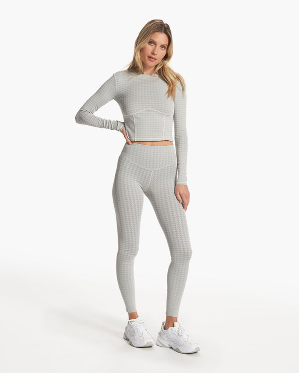 Long Sleeve Textured Chilled Out Top | Houndstooth