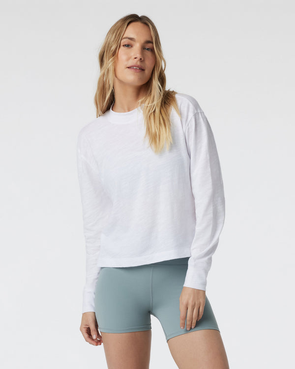 Long Sleeve Sunset Mock Tee | White