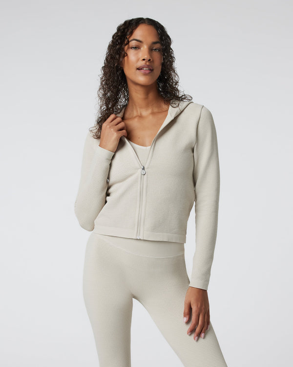 Waffle Seamless Zip Hoodie | Ecru