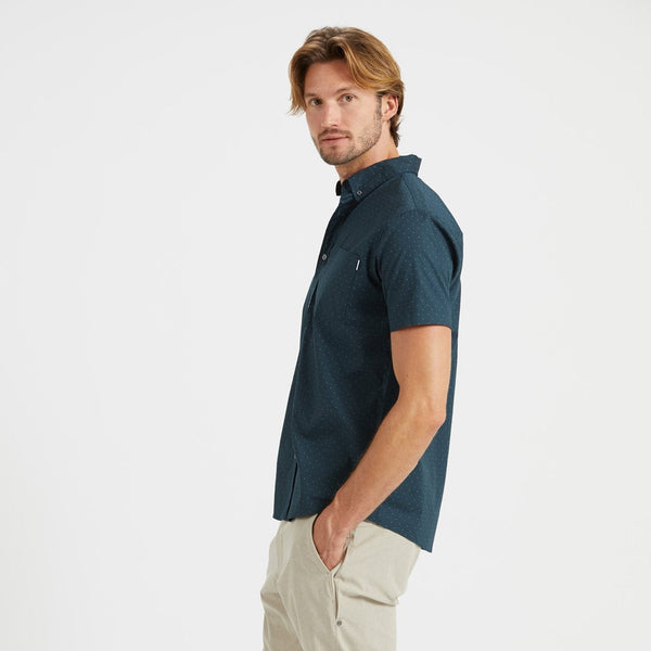 Crest Short-Sleeve Button-Down | Indigo Micro Dot