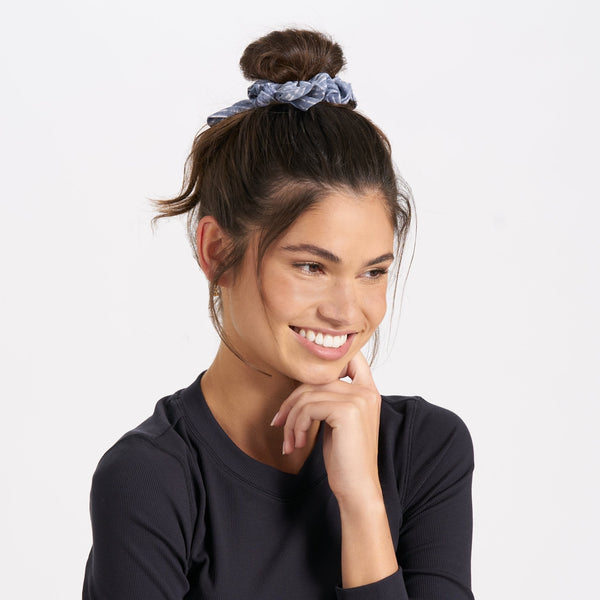 Tie Scrunchy | Pale Blue Shibori Grid